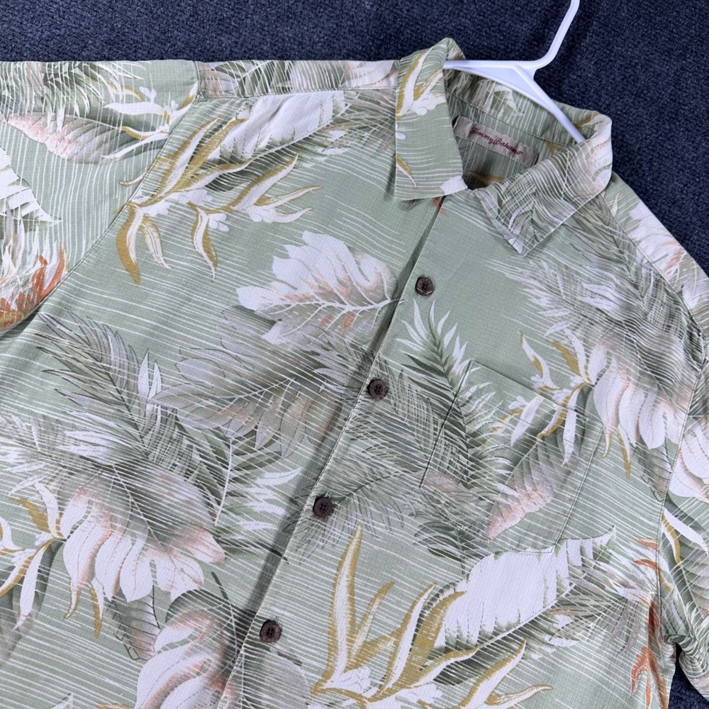 Tommy Bahama Button Up Shirt Mens M Medium Green Silk Tropical Palm Leaf Floral